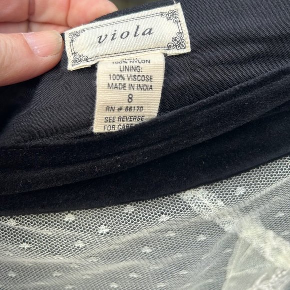 Vintage Viola Lace Overlay Scllop Balck Velvet Anthropologie Skirt 8 - Picture 2 of 6